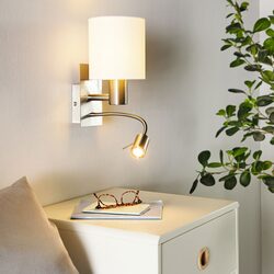Pasteri Wall Light With Adjustable LED Goose Neck Satin Nickel / White - 96477