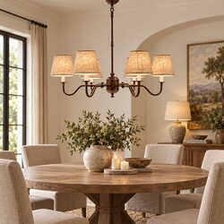 Prescot 6 Light Chandelier Dark Bronze With Dark Natural Shade - ELPIM50727COP