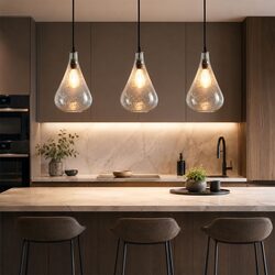 Lustre Teardrop 1 Light Stone Effect Glass Pendant Clear - ZAF10343