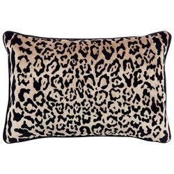 Serene Rectangle Feather Cushion Leopard Chenille With Black Velvet - 52715