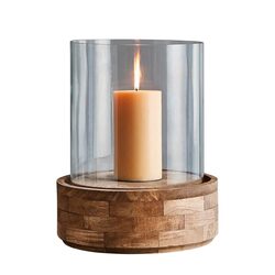 Amalfi Large Glass And Wood Hurricane Lamp Dark Natural / Clear Glass - ZAF10374