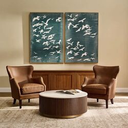 Migration Set of Two Oil on Canvas Painting Green - 53282
