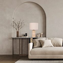Sagitta Beige Travertine Base Oblong Fabric Cream Shade Table Lamp Small - SAGITTA-T1