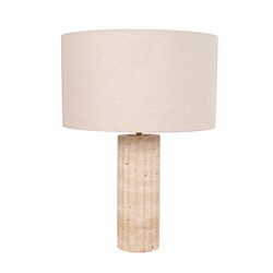 Sagitta Beige Travertine Base Oblong Fabric Cream Shade Table Lamp Large - SAGITTA-T3