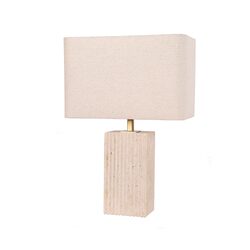 Sagitta Beige Travertine Base Rectangular Fabric Cream Shade Table Lamp Small - SAGITTA-T7