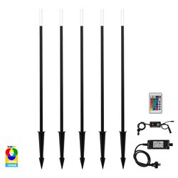 Drique 5 x 1W 240V / 24V DC LED Garden Bollard Spike Light Kit Black - HV1514RGBCW-BLK-KIT