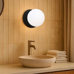 Odessa Opal Frosted Glass LED Wall Light With Black Base Large / Cool White - LM002WL061