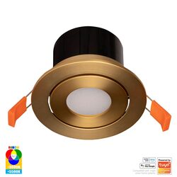Prime Wi-Fi 12W RGBCW 240V LED Tilt Downlight Brass - HV5512RGBCW-BR