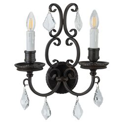 Louis 15th 2 Light Crystal Wall Light White Candle Covers - LOI1001736A