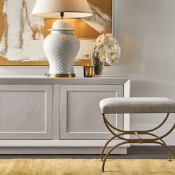 Novak Antique Gold Iron Stool Natural Linen - 34442