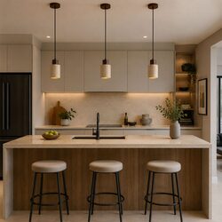 Tibur.100 Travertine and Wood Pendant - OL64751