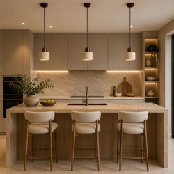 Tibur.120 Travertine and Wood Pendant - OL64752