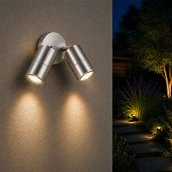 Fremantle 2 x 5W CCT 240V GU10 LED Double Adjustable Wall Light Stainless Steel - 206146