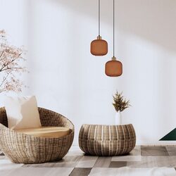 Interior Translucent Glass Shade With Brass Highlight Pendant Terracotta - GOMITAS1