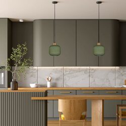 Interior Translucent Glass Shade With Brass Highlight Pendant Green - GOMITAS2