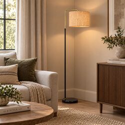 Arriba Drum Shade With Marble Base Height Adjustable Floor Lamp Cork - ARRIBA-F3