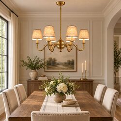 Prescot 6 Light Chandelier Antique Brass With Dark Natural Shade - ELPIM50727AB
