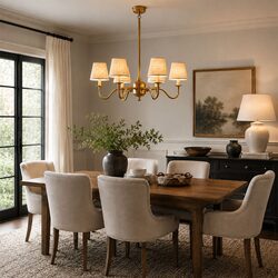 Prescot 6 Light Chandelier Antique Brass With Light Natural Shade - ELPIM50727AB