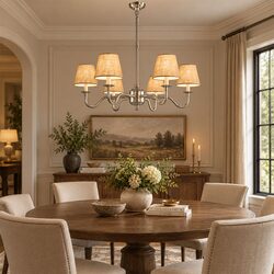 Prescot Chandelier Antique Silver With Light Natural Shades - ELPIM50727AS