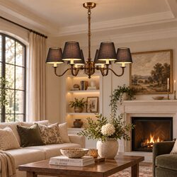 Prescot 6 Light Chandelier Dark Bronze With Black Shade - ELPIM50727COP