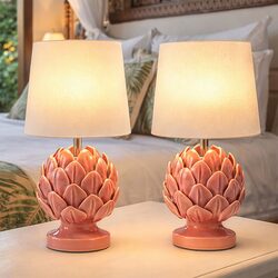 Tasha Artichoke Ceramic Table Lamp Set of 2 Coral - LL-14-0338R