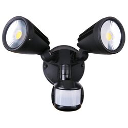 Fortress II 30W LED Double Exterior Security Light With PIR Sensor Matt Black / Tri-Colour - MLXF3452MS